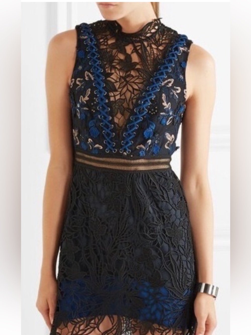 Self-Portrait Black Dress with Blue and Blush Embroidery